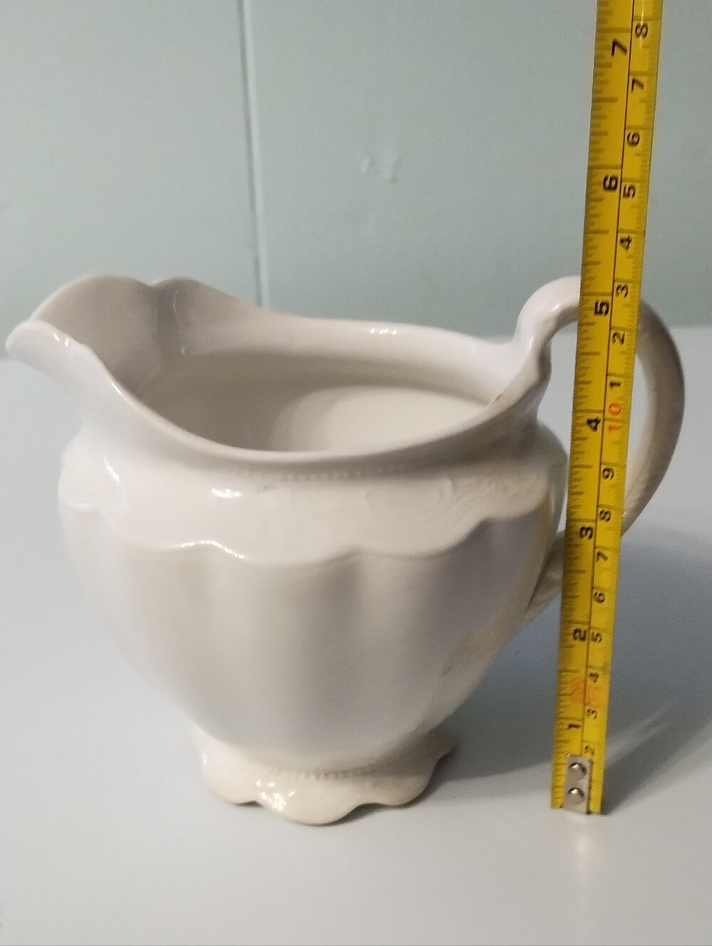Antique Ivory Colored Creamer/Milk Pitcher - Scalloped Design - Picture 3 of 9